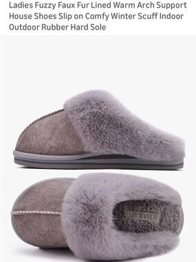 KuaiLu Cozy Memory Foam Fuzzy Faux Fur Lined Slip-On House Slippers - Gray